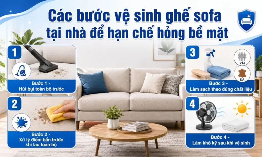 Các bước vệ sinh ghế sofa tại nhà