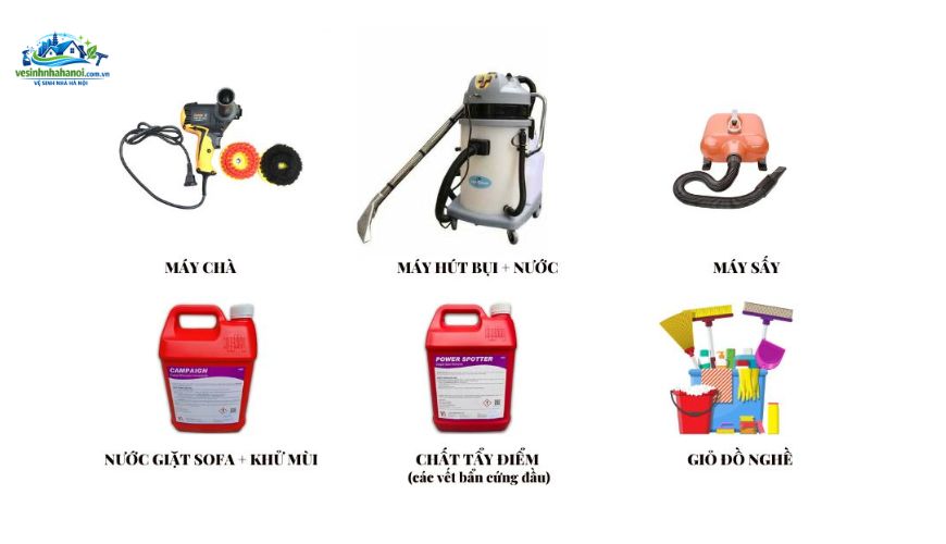 máy móc, hóa chất vệ sinh sofa tại nhà