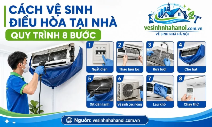 8 bước vệ sinh điều hòa tại nhà đúng cách