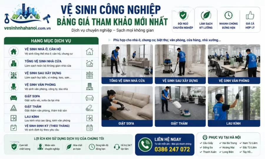 Bảng giá vệ sinh công nghiệp theo m2 và hạng mục