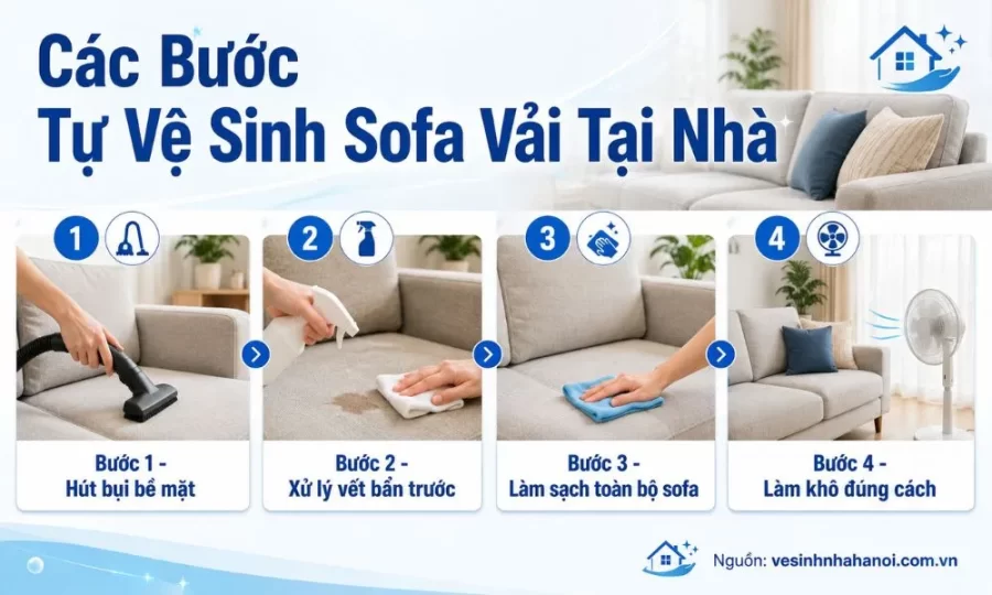 Các bước vệ sinh sofa vải tại nhà