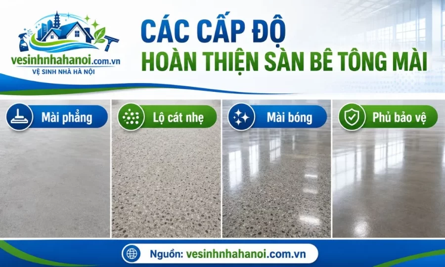 Các cấp độ hoàn thiện sàn bê tông mài