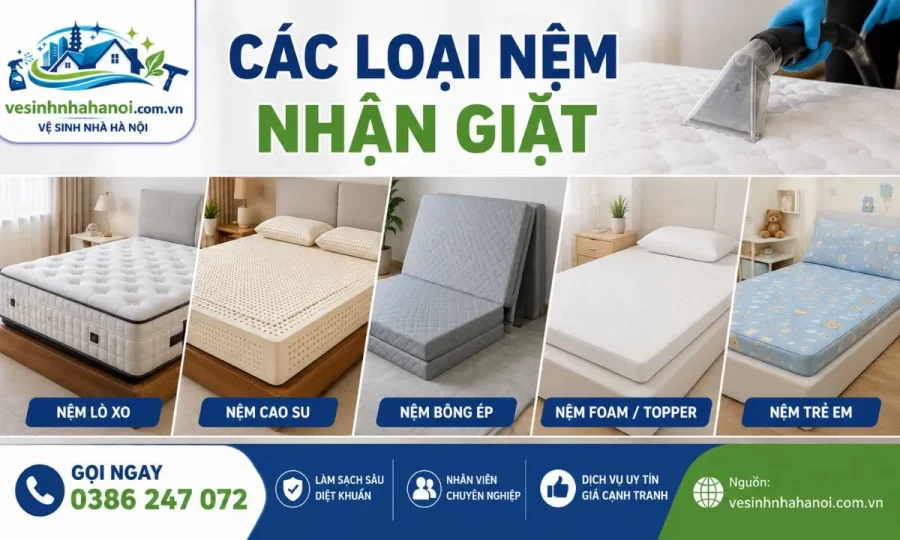 Các loại nệm nhận giặt tại Hà Đông