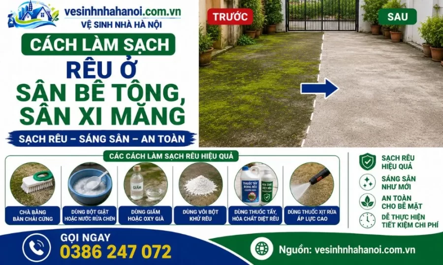 Cách làm sạch rong rêu ở sân bê tông