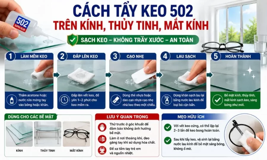 Cách tẩy keo 502 trên kính