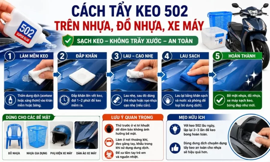 Cách tẩy keo 502 trên nhựa