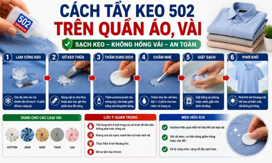 Cách tẩy keo 502 trên quần áo, vải
