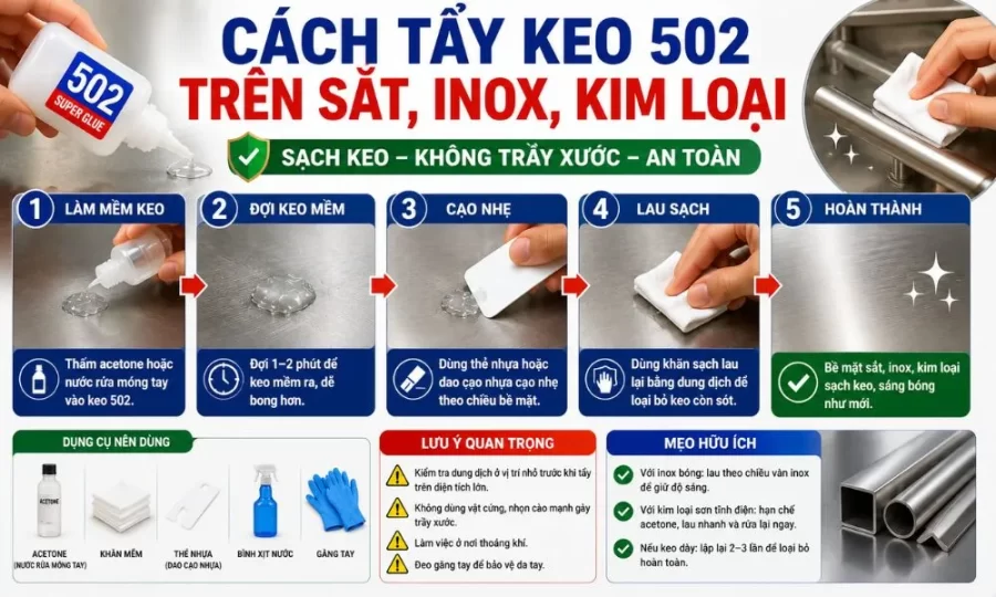 Cách tẩy keo 502 trên sắt