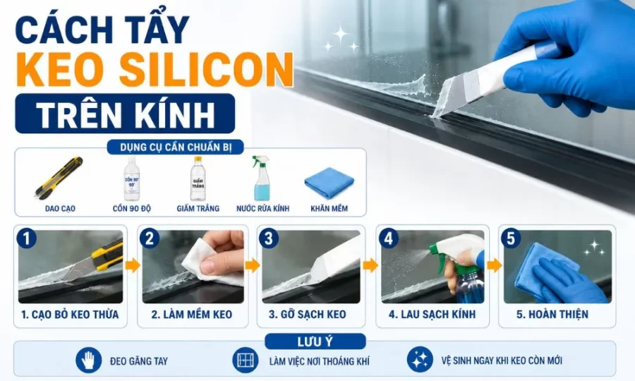 Cách tẩy keo silicon trên kính