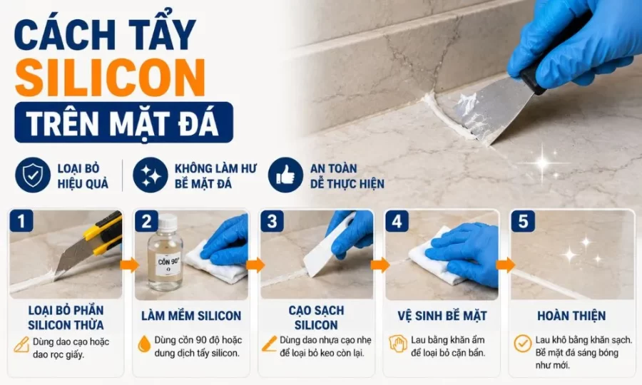 Cách tẩy keo silicon trên mặt đá