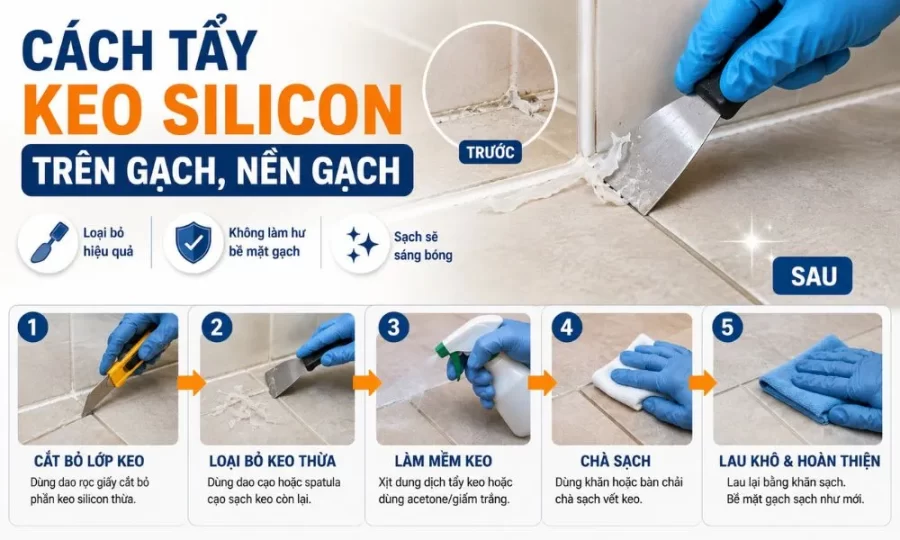 Cách tẩy keo silicon trên nền gạch