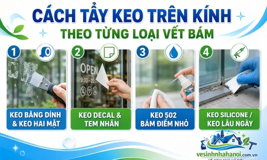Cách tẩy keo trên kính theo từng loại vệt bám