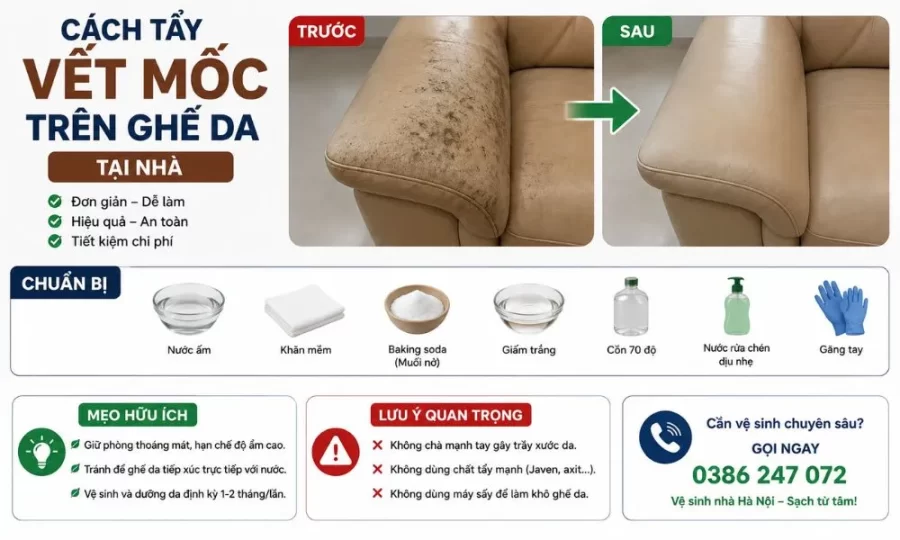Cách tẩy mốc trên sofa da