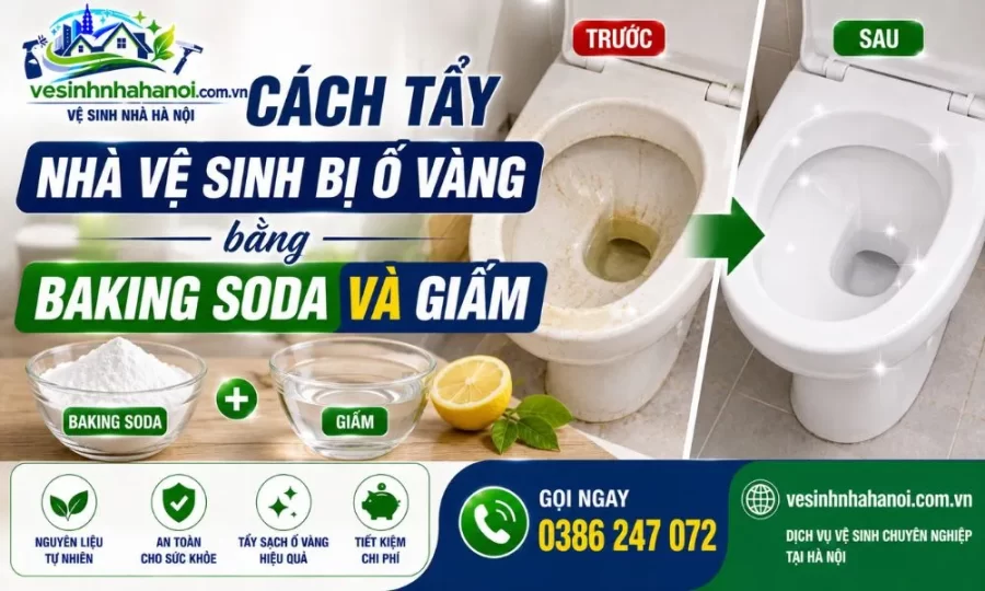 Cách tẩy nhà vệ sinh bị ố vàng bằng backing soda và giấm