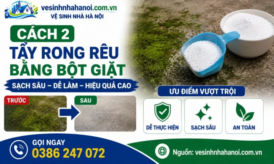 Cách tẩy rong rêu bằng bột giặt