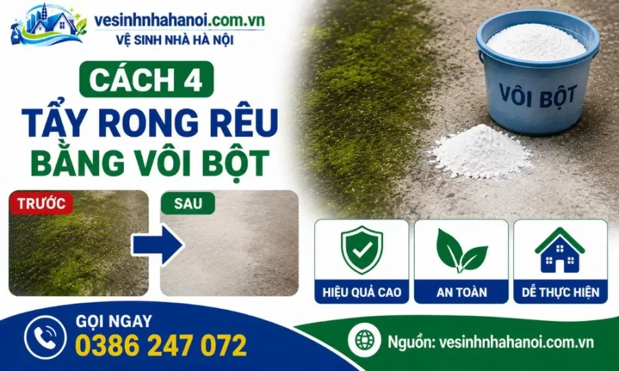 Cách tẩy rong rêu bằng vôi bột