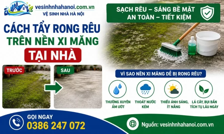 Cách tẩy rong rêu trên nền xi măng
