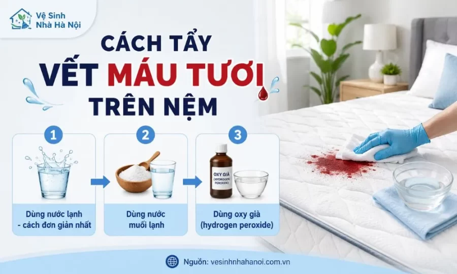 Cách tẩy vết máu tươi trên nệm
