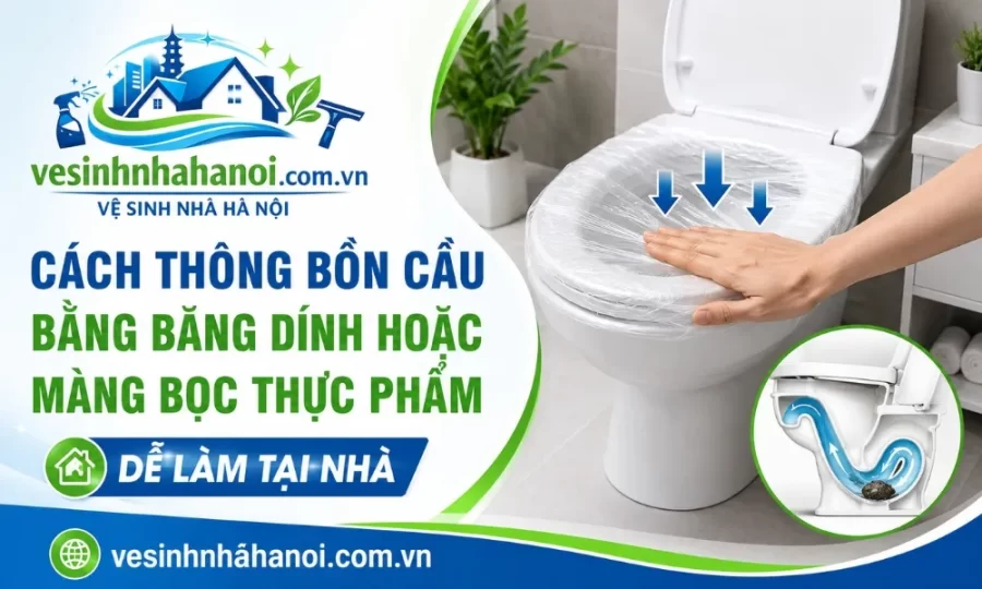 Cách thông bồn cầu bằng băng dính hoặc màng bọc thực phẩm