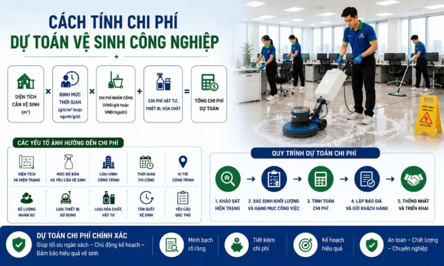 Cách tính chi phí dự toán vệ sinh công nghiệp