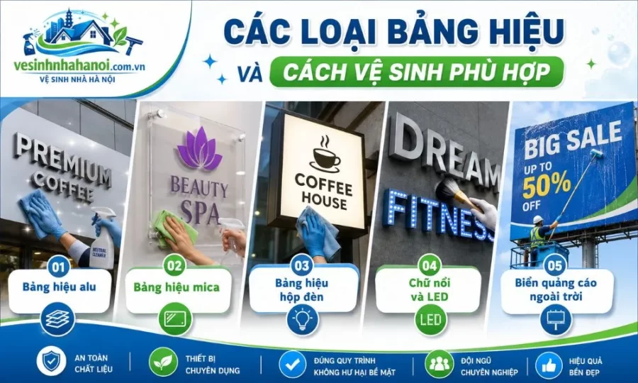 Cách vệ sinh các loại bảng hiệu phổ biến