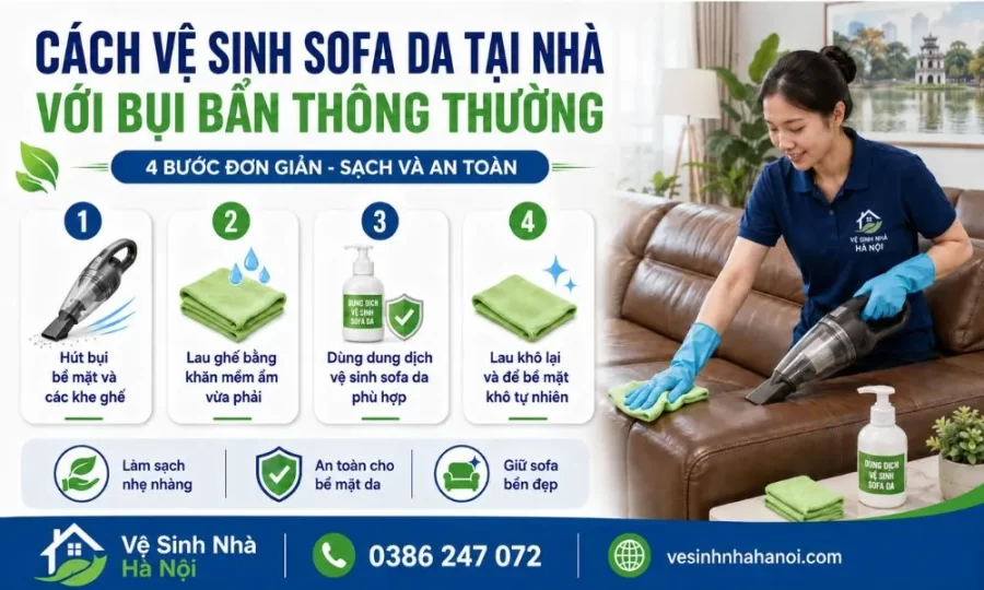 Cách vệ sinh sofa da tại nhà với bụi bẩn thông thường