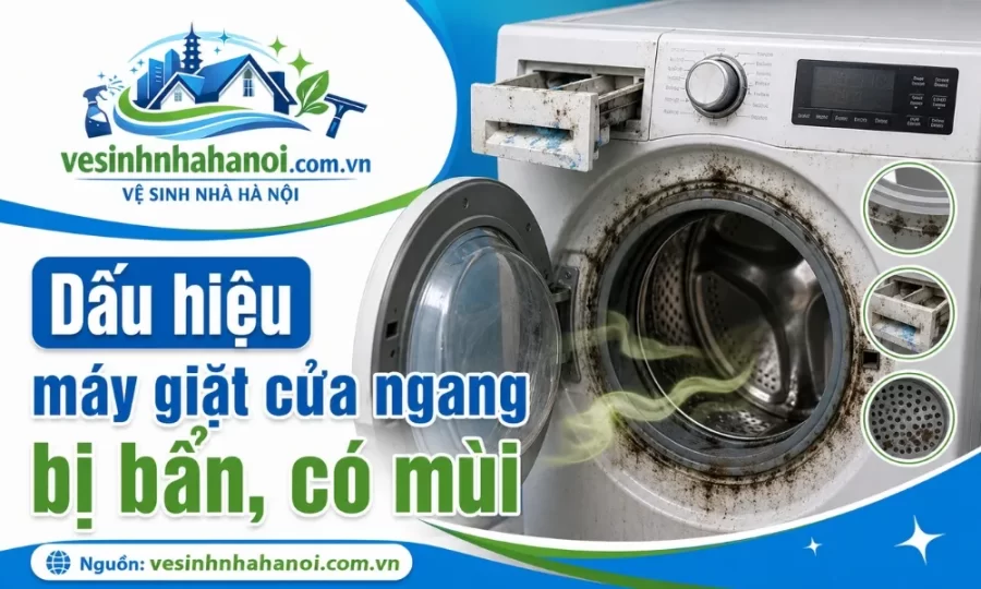 dấu hiệu máy giặt cửa ngang bị bẩn, có mùi