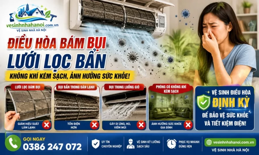 Điều hòa bám bụi cần được vệ sinh định kỳ