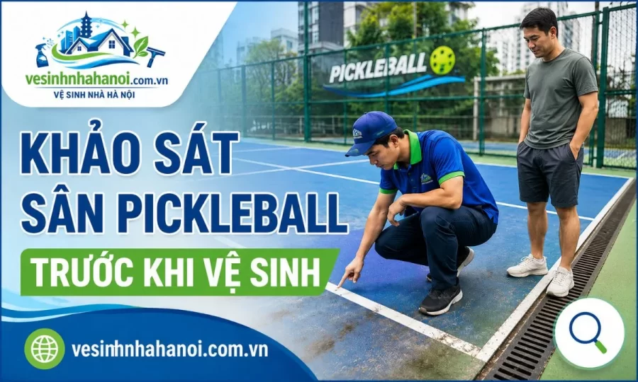 Khảo sát sân pickleball trước khi vệ sinh