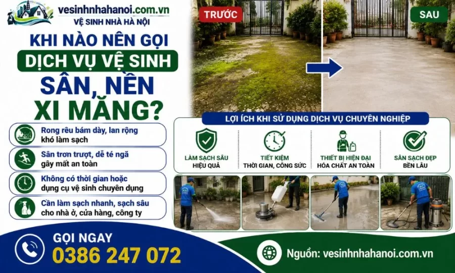Khi nào nên gọi dịch vụ vệ sinh rong rêu trên sàn xi măng, bê tông