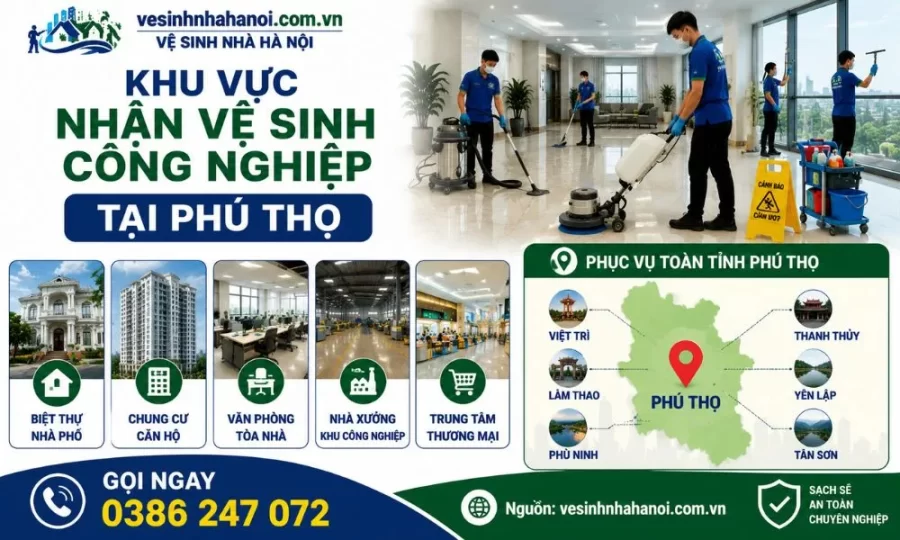 Khu vực nhận vệ sinh công nghiệp tại Phú Thọ