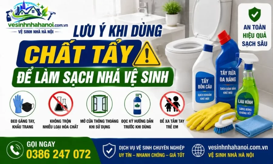 Lưu ý khi dùng chất tẩy làm sạch nhà vệ sinh
