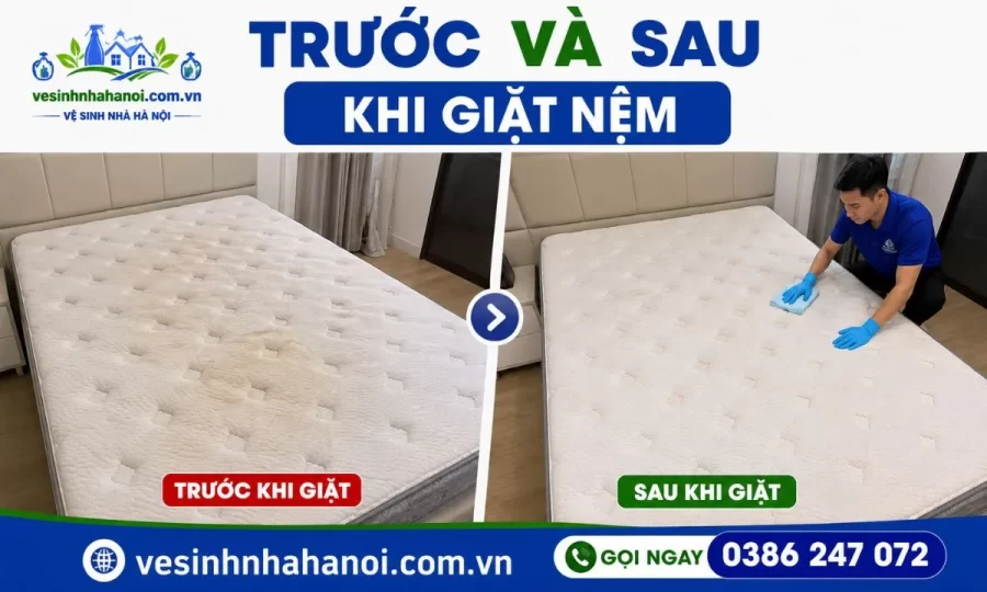 Nệm trước và sau khi giặt tại Cầu Giấy