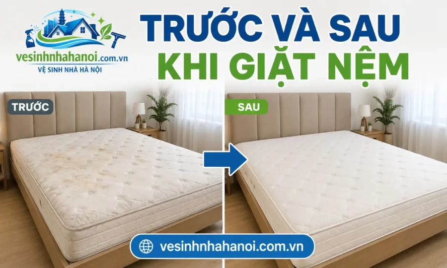 Nệm trước và sau khi giặt tại Đông Anh