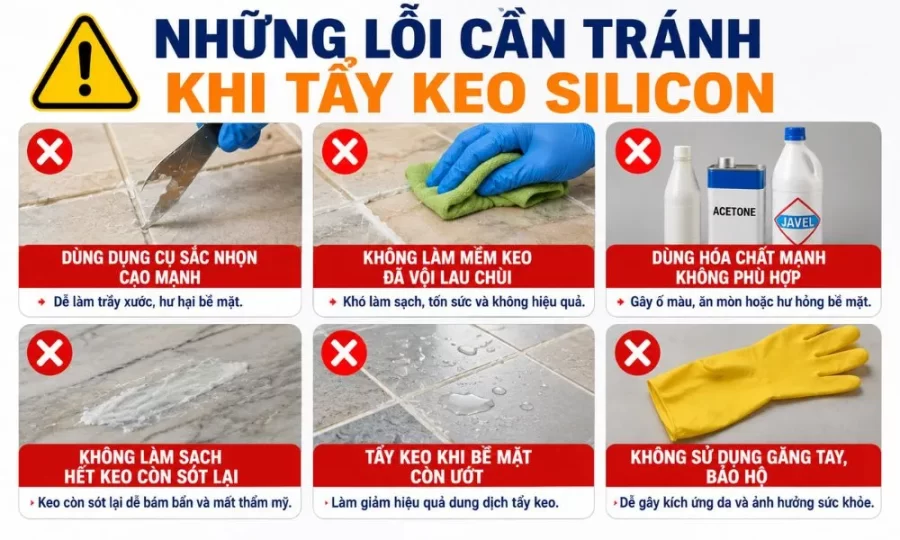 Những lỗi cần tránh khi tẩy keo silicon