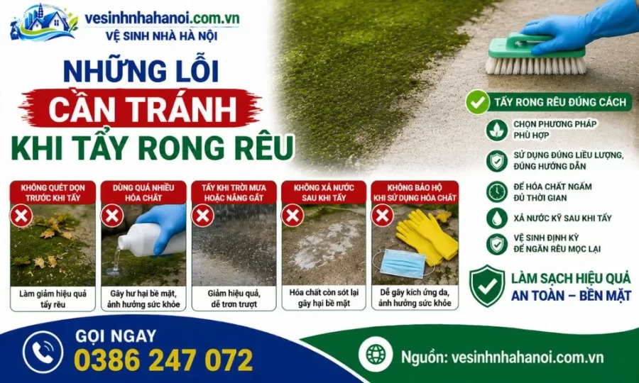 Những lỗi cần tránh khi tẩy rong rêu