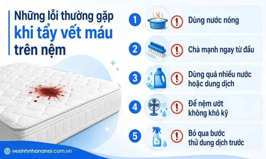 Những lỗi thường gặp khi tẩy vết máu trên nệm