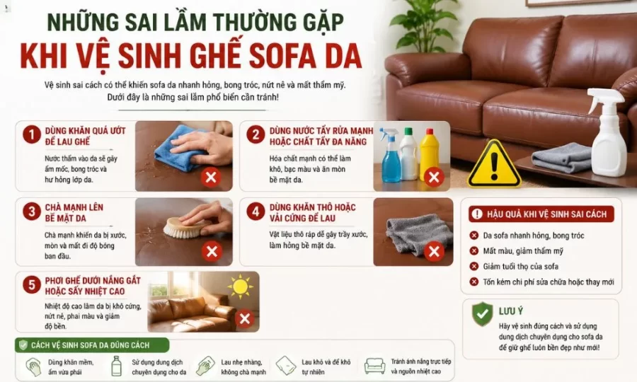 Những sai lầm khi vệ sinh sofa da