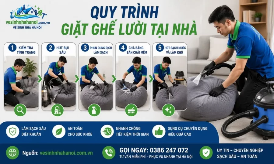 Quy trình giặt ghế lười tại nhà