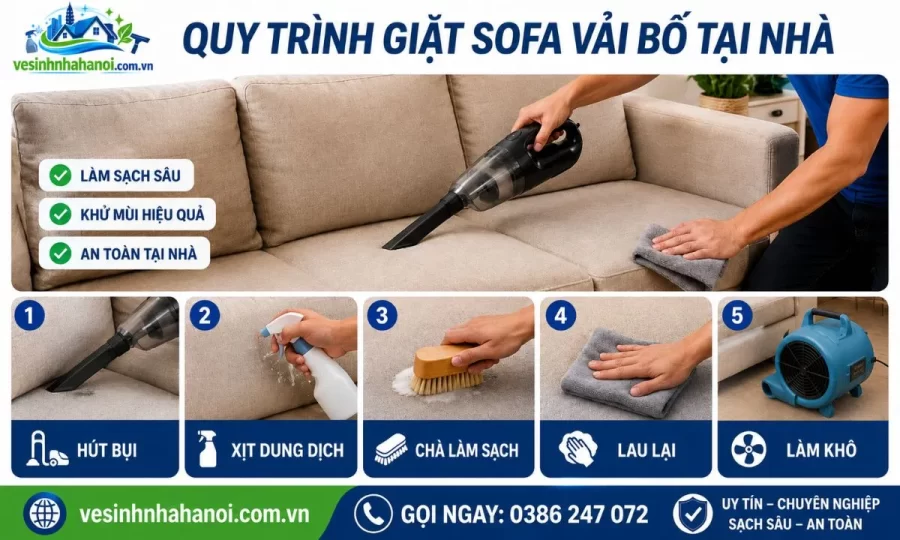 Quy trình giặt sofa vải bố tại nhà