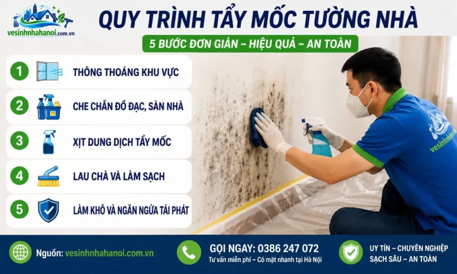 Quy trình tẩy mốc tường nhà