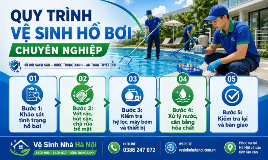Quy trình vệ sinh hồ bơi chuyên nghiệp