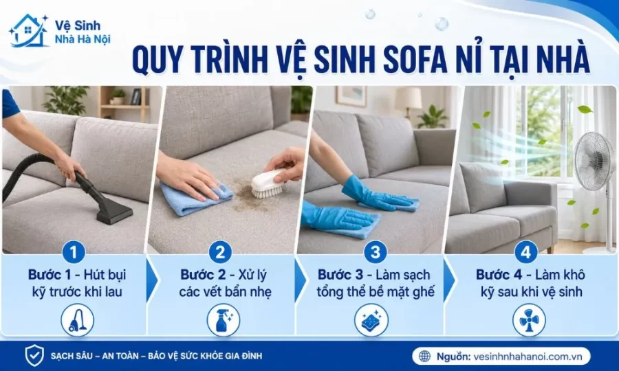 Quy trình vệ sinh sofa nỉ tại nhà