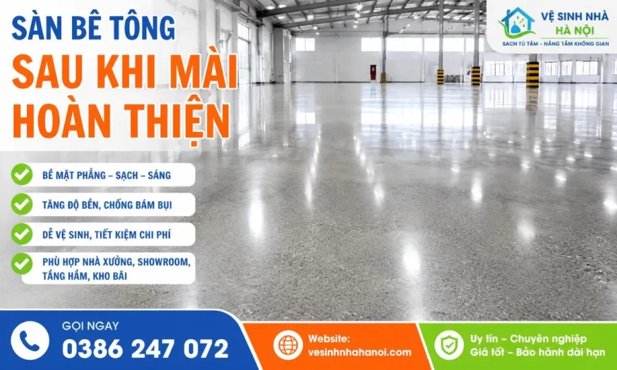 Sàn bê tông sau khi mài hoàn thiện