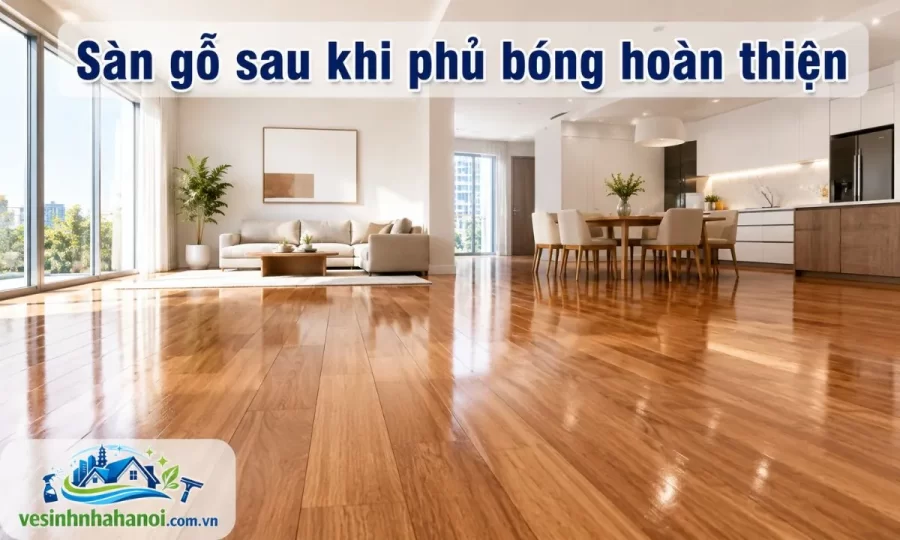 Sàn gỗ sau khi phủ bóng hoàn thiện