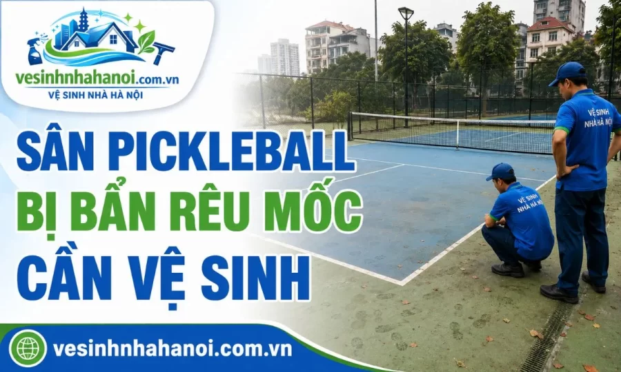 Sân pickleball bị bẩn rêu mốc cần vệ sinh