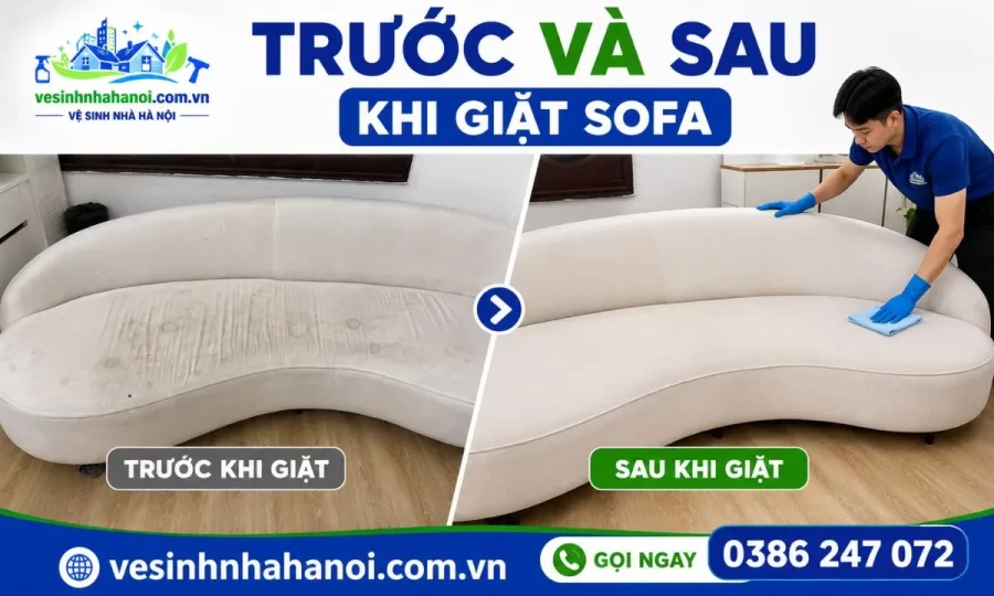 Sofa trước và sau khi giặt tại Cầu Giấy