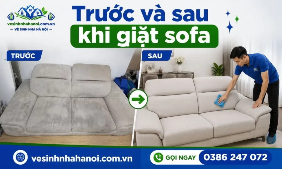 Sofa trước và sau khi giặt tại Đông Anh