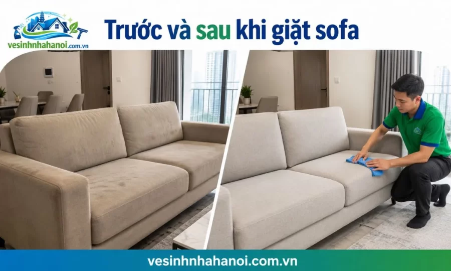 Sofa trước và sau khi giặt tại Thanh Xuân