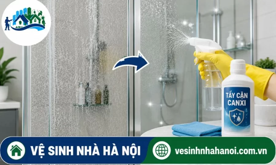Tẩy cặn canxi trên kính bằng dung dịch chuyên dụng